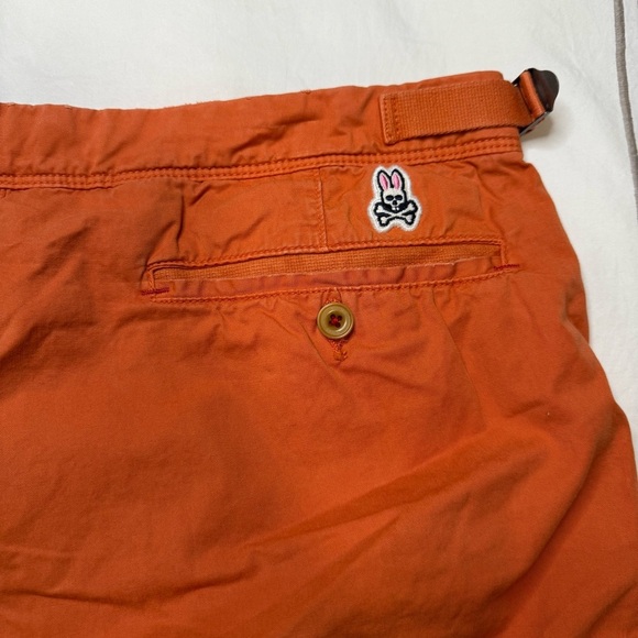 Psycho Bunny | Classic Fit Cotton Shorts Orange Mens | 36 - Picture 6 of 9